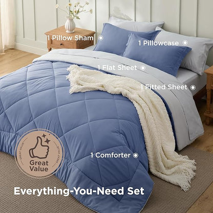 Bedsure Twin Comforter Set - 5 Pieces Reversible Infinity Blue Bedding, Twin Size Bed Set for All Seasons, Bed in a Bag with Down Alternative Comforter, Sheets, Pillowcase & Sham