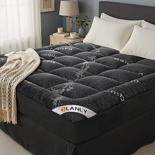 OLANLY Twin Mattress Topper – Viscose Made from Bamboo, Cooling Soft Twin Pillow Top Mattress Pad for Back Pain Relief, Plush Down Alternative Fill Bed Topper with Elastic Deep Pocket, Dark Gray