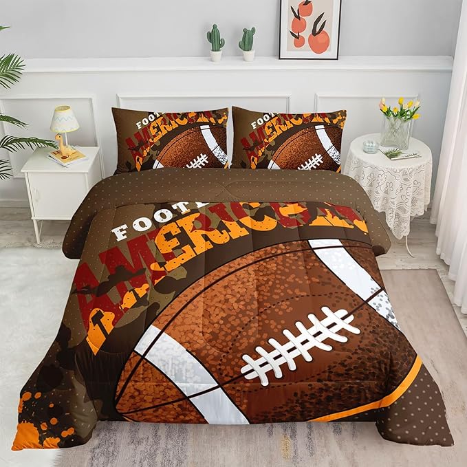 Kids Comforter Set Rugby Printed Pattern Bedding Set with 1 Comforter and 2 Pillowcases for Girls Boys Bedroom All Season(Rugby03 Queen)