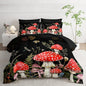 Red Mushroom Kawaii Comforter Set 7Pcs Kids Mushroom Dragonfly Bedding Set for Boy Girl Adult Botanical Plant Theme Printed Quilt Bed Set Queen with 2 Sheets,2 Pillowcases,2 Throw Pillow Covers
