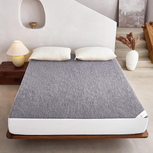 YOUR MOON Wool Fleece Mattress Pad Queen – Organic Australian Wool Plush Mattress Topper, 370GSM Velvet Breathable Bed Mattress Cover with 16" Deep Pocket, 60"x80", Gray