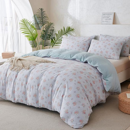 Jane yre King Duvet Cover Floral Soft Brushed Microfiber Crinkle Gauze Fabric 3 Pieces Floral Bedding Set for All-Season Garden Duvet Cover with Zipper Closure, Luxury Breathable Comfy
