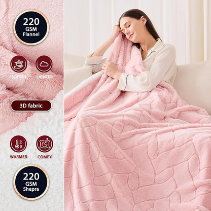 Heated Electric Blanket- Electric Throw Blanket 72"x84" for Bed- 5 Heating Levels& 4 Hours Auto Off for Couch Home Office - Soft Faux Fur Fabric for Full Body(Pink)