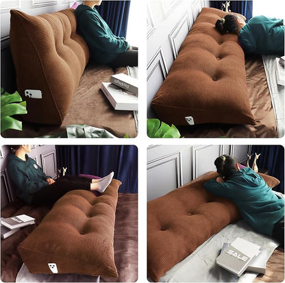 Daneey Headboard Wedge Pillow Bed Wedge Pillow for Headboard Bolster Reading Pillow for Bed Back Pillow for Sitting in Bed Wedge Pillow Headboard with Removable Corduroy Cover (Coffee, Full)