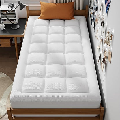 ELEMUSE 3 Inch Cooling Memory Foam Mattress Topper Twin XL, College Dorm Room Essentials, 2 Inch Pressure-Relief Memory Foam and 1 Inch Thick Soft Viscose Made from Bamboo Pillow Top for Hot Sleepers