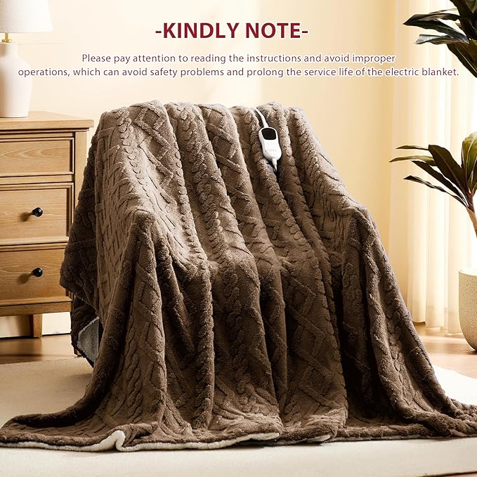 Heated Electric Blanket Twin Size-62"x84" Heating Blanket with 10 Heating Levels & 5 Time Settings Over-Heat Protection，Winter Warmer for Adults with ETL Certification（Beige）