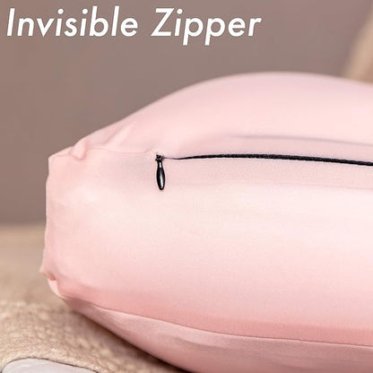 PILLOWY Premium Microbead Bed Pillow, Small Extra Fluffy But Supportive - Ultra Comfortable Sleep with Silk Like Anti Aging Cover 85% Spandex/ 15% Nylon Breathable, Cooling Cream Peach