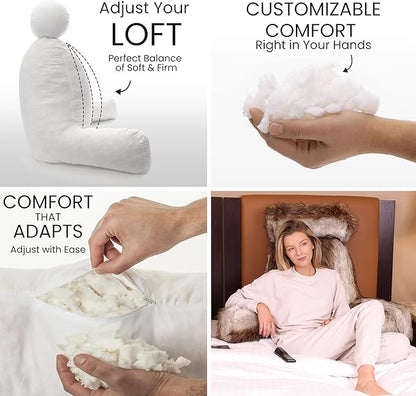 Husband Pillow XXL Rare Baby Coyote Fabulous Faux Fur Backrest, 2-Tone Reversible Double Sided Reading & Bed Rest Pillow with Arms & Neck Roll, Adjustable Memory Foam - Sit Up Extremely Comfy