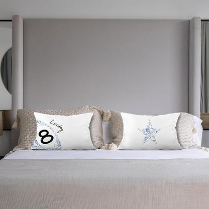Chinoiserie Trendy Lucky 8 Ball Star Pillow Covers 12x20 Set of 2, Grandmillennial Blue and White Floral Ball Star Decorative Lumbar Pillow Covers for Home Bedroom Living Room