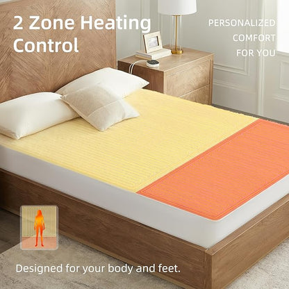 Bwarm Multi-Zone Heated Mattress Pad Twin XL Wool Electic Mattress Pad, Touchscreen Bed Warmer with 9 Heat Settings, 1-12 Hours Auto Off Memory Deep Pocket,Machine Wash White Twin XL 39" x 80"