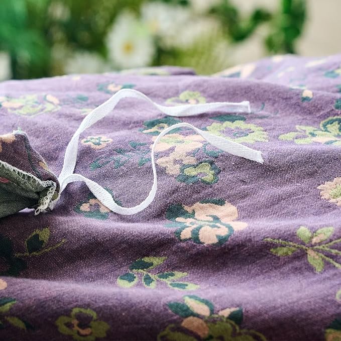 BuLuTu Jacquard Textured Muslin Duvet Cover Set King Size, Vintage Cottage Comforter Cover Purple Floral, Double-Layer Gauze Cotton Quilt Cover with 2 Pillow Cases for All Seasons