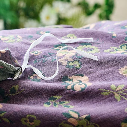 BuLuTu Jacquard Textured Muslin Duvet Cover Set King Size, Vintage Cottage Comforter Cover Purple Floral, Double-Layer Gauze Cotton Quilt Cover with 2 Pillow Cases for All Seasons