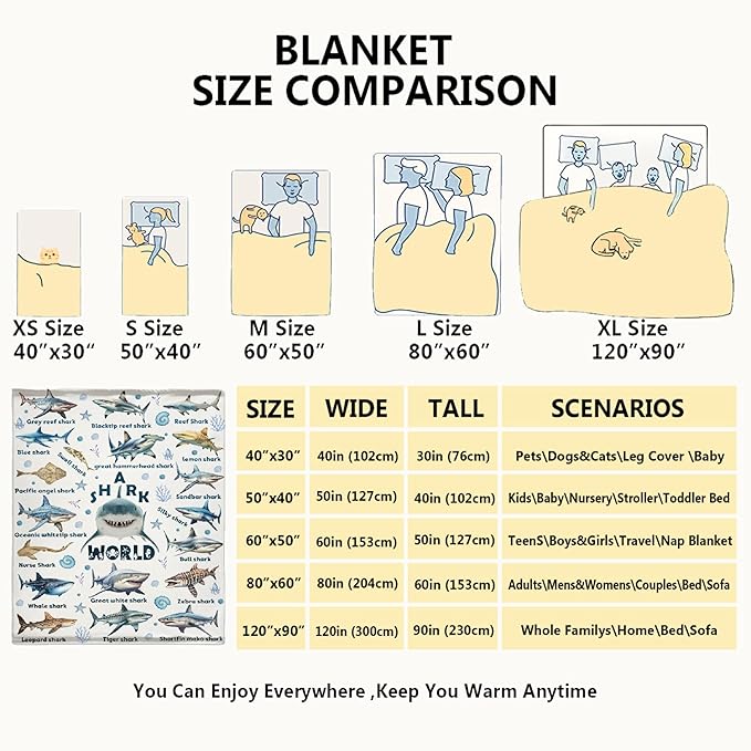 Shark Blanket Lovers Gift for Girls Boys Super Soft Flannel Blanket for Sofa Couch Bed- Plush Warm Cozy Bed Home Decor for All Seasons - 60"x80"for Full/Queen