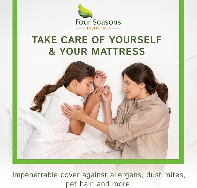 Four Seasons Essentials RV Bunk Size Waterproof Mattress Protector - Cooling Viscose derived from Bamboo Fitted Sheet Mattress Cover - Quilted Jacquard Pad Protects from Dust Allergens