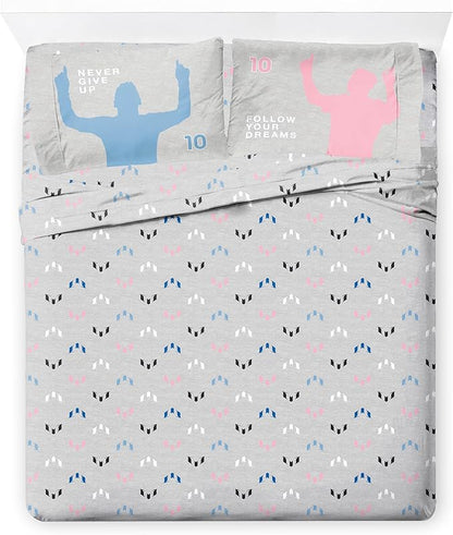 Jay Franco Kids Comforter Set Includes Sheets and Pillow Cover - Soft and Cozy Bed Set for Stylish Room Décor, Grey - Lionel Messi, 7 Piece Full