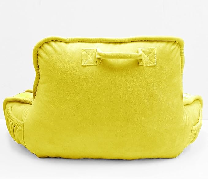 Super Soft Velvety Backrest Reading Bed Rest Pillow with Arms and Pockets 18" H for Sitting in Bed Couch Sofa, Back Support Wedge Cushion with Removable Cover, 20" x 18" x17", Butter Yellow