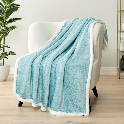 PAVILIA Melange Teal Blue Sherpa Blanket Throw Couch, Warm Soft Cozy Reversible Blanket Sofa Bed, Thick Plush Large Fleece Car Blanket, Decorative Home Room Decor Gifts Men Women, 50x60 Turquoise Aqua