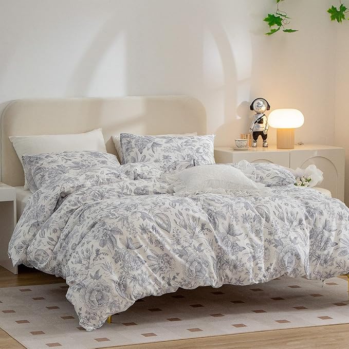 Jane yre Duvet Cover Twin Flowers, Brushed Microfiber 3 Pieces Floral Bedding Set, Garden Style Flower Pattern Twin Flower Duvet Cover, with Zipper Closure, Luxury Soft Breathable Comfy