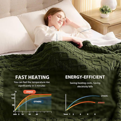 Heated Electric Blanket King Size-100"x90" Heating Blanket with 10 Heating Levels & 5 Time Settings Over-Heat Protection，Winter Warmer for Adults with ETL Certification（Green）