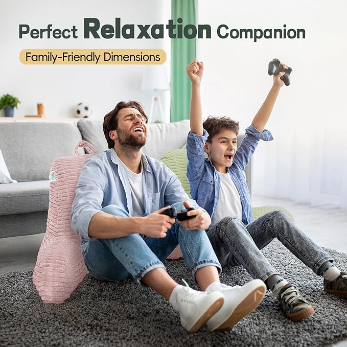 21" Higher Large Reading Pillow for Bed Adult, Back Pillow for Bed Sitting Up with Memory Foam Back Support with Arms Rest for Couch Chair Pink