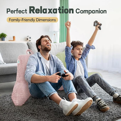 21" Higher Large Reading Pillow for Bed Adult, Back Pillow for Bed Sitting Up with Memory Foam Back Support with Arms Rest for Couch Chair Pink