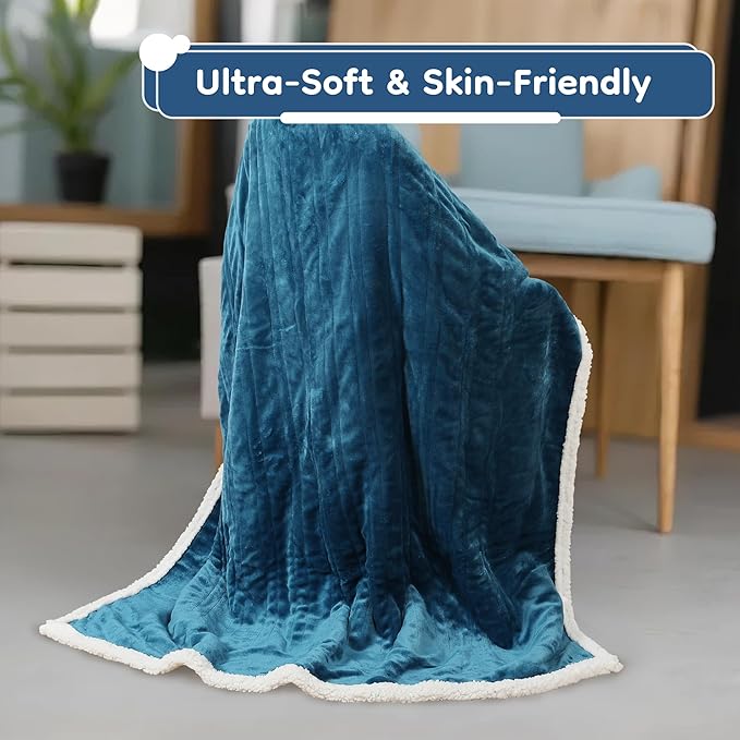 Electric Heated Blanket Twin Size - 62"x84", Soft Flannel Heating Blanket, 10 Heating Levels, 1-12 H Auto Shut Off, Breathable Warm and Washable for Bed, Lake Blue