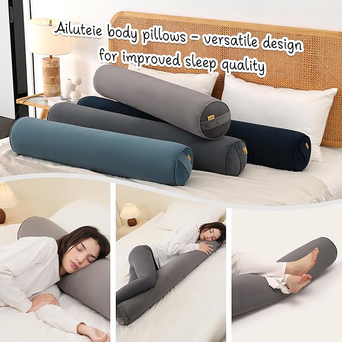 Long Pillow for Bed – Round Bolster Pillow for Adults, Body Pillow for Sleeping, Ergonomic Support,39.37 x 7.87 Inches,Steel Gray