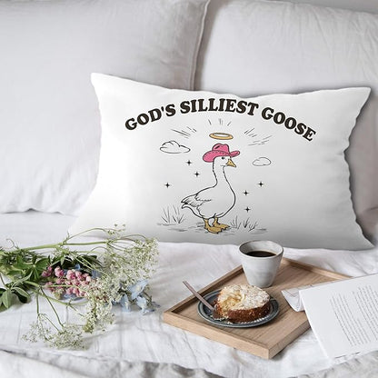 God's Silliest Goose Funny Christian Pillow Covers 12x20, Christian Room Decor, Western Pink Cowgirl Hat Silly Goose Decorative Lumbar Pillow Covers for Home Bedroom Living Room