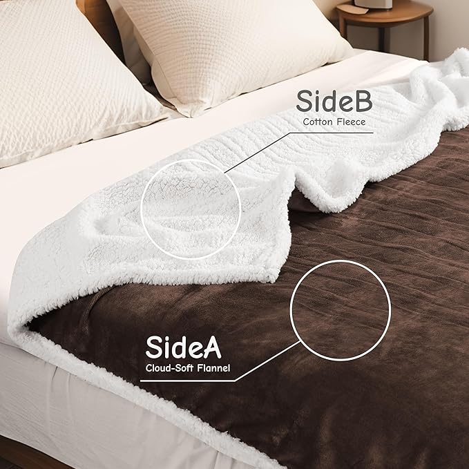 Electric Heated Blanket Queen Size 84"x90", Soft Flannel with Dual Controllers & Overheat Protection, 6 Adjustable Heat Settings & 10-Hour Auto-Off Timer, Fast Heating for Winter Comfort, Dark Brown