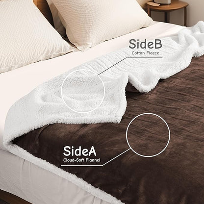 Electric Heated Blanket Queen Size 84"x90", Soft Flannel with Dual Controllers & Overheat Protection, 6 Adjustable Heat Settings & 10-Hour Auto-Off Timer, Fast Heating for Winter Comfort, Dark Brown