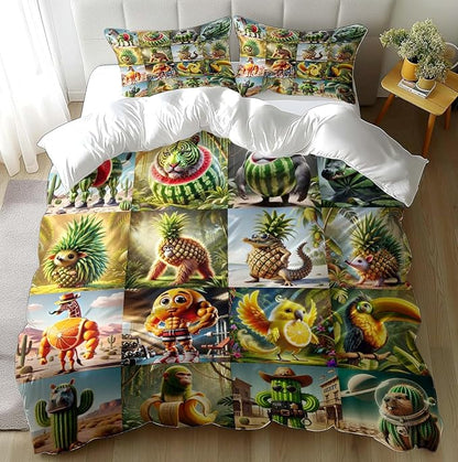 Funny Fusion Animals Bedding Set,Fusion Animals Duvet Cover Twin Full Queen King Set for Kids Boys Bed Decor Gifts (Color 7,Queen (90" x 90"))