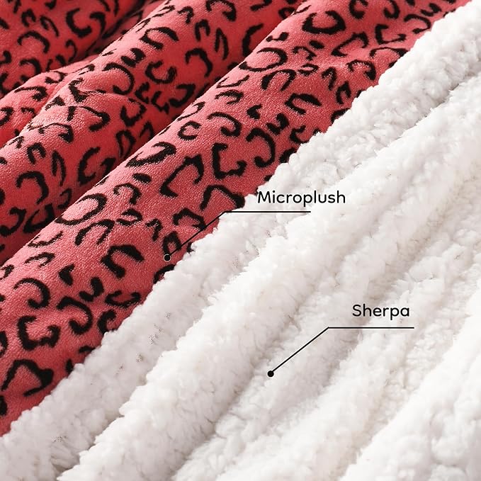 Electric Heated Blanket Full Size 72x84 - Leopard Print Flannel Soft Heating Blanket with 10 Heat Levels & Auto Shut Off, Machine Washable Warm Throw for Bed Couch, Black Red