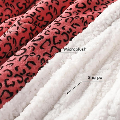 Electric Heated Blanket Full Size 72x84 - Leopard Print Flannel Soft Heating Blanket with 10 Heat Levels & Auto Shut Off, Machine Washable Warm Throw for Bed Couch, Black Red
