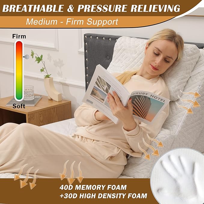 Betterhood 5pcs Orthopedic Bed Wedge Pillow Set, Adjustable Memory Foam, Post Surgery Foam for Back Neck & Leg Pain Relief Support, Acid Reflux, Snoring Reading, Sleeping, Sitting up, Grey