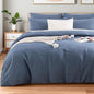 NEXHOME PRO Duvet Cover Full 100% Washed Cotton, Organic Natural Linen Like Textured, Breathable, Durable, Home Bedding Set, Heathered Blue 8090