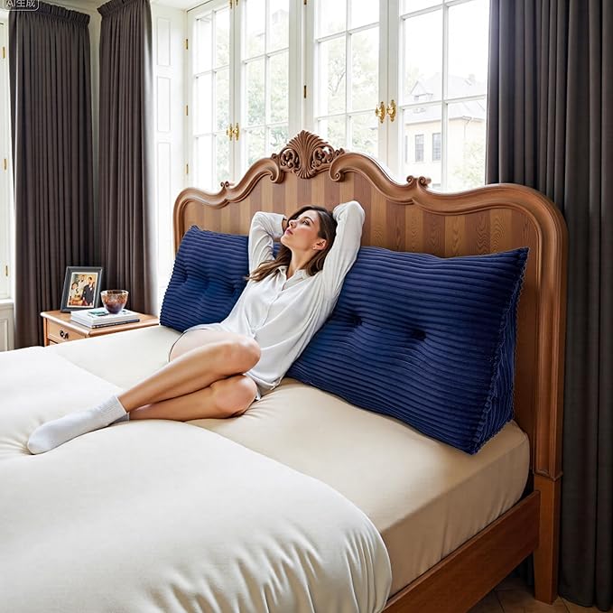 Headboard Wedge Pillow, Large Triangular Reading Pillow for Bed, Backrest Support Bolster for Sitting Up, Long Bed Rest Pillow with Removable Cover