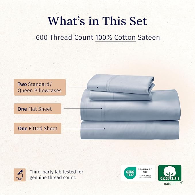 California Design Den - Luxury Full Size Sheet Set - 100% Cotton, 600 Thread Count Deep Pocket Full Size Bed Sheets, Cooling Hotel-Quality Sheets with Sateen Weave - Blue