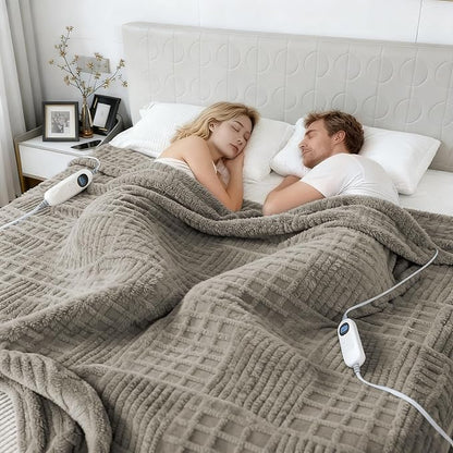 Heated Blanket King Size, 90“x100 Electric Blanket Heating Waffle with Dual Controllers, Fast Heating with 12 Heat Levels & 12 Hours Auto Off, with ETL & FCC for Bed(Light Gray)