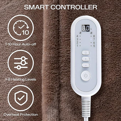 Heated Blanket Twin Size, Electric Blanket with 1-10 hrs Timer Auto-Off & 8 Heating Levels, Double-Layer Flannel Heating Blanket with ETL Certification, Machine Washable (62”x 84”, Brown)