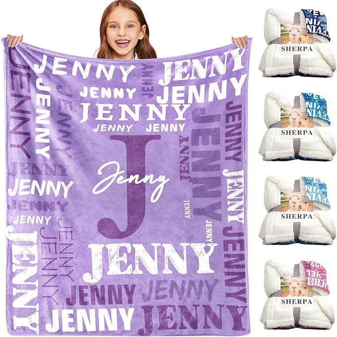 Personalized Blankets for Teen Boys Girls - Printed in USA Custom Blanket with Kid Names Reversible Plush Ultra-Soft Sherpa Fleece Monogrammed Baby Throw Blankets Customized Birthday Gifts for Adults