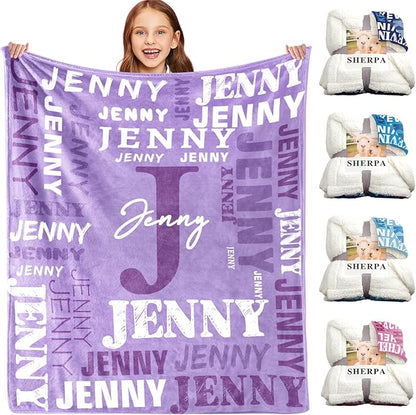Personalized Blankets for Teen Boys Girls - Printed in USA Custom Blanket with Kid Names Reversible Plush Ultra-Soft Sherpa Fleece Monogrammed Baby Throw Blankets Customized Birthday Gifts for Adults