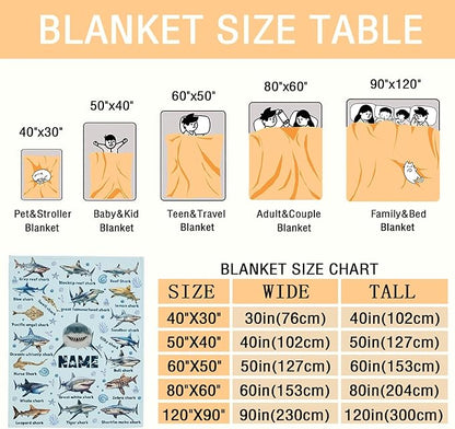 Personalized Custom Baby Blanket with Name - Shark Ocean Swaddle Blanket for Toddlers, Infants, Kids, Newborns - Nursery Stroller Crib Decor Throw Birthday Gift