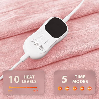 Homemate Electric Heated Blanket King Size - 100"x90" Heating Blanket King Size Dual Control 1/2/4/6/8 Hours Auto-Off 10 Heat Level Over-Heat Protection Flannel Sherpa ETL Certification