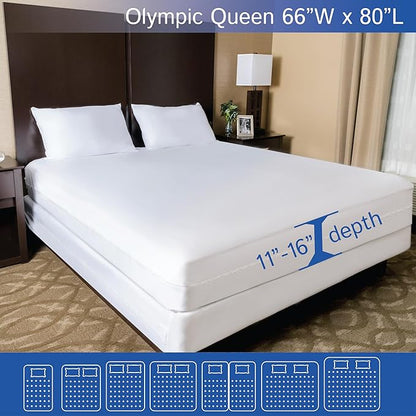 Zippered Olympic Queen Mattress Protector (66"x80") - Super Queen Size Bedbug Waterproof Mattress Cover, Premium Quality Hypoallergenic Bed Encasement
