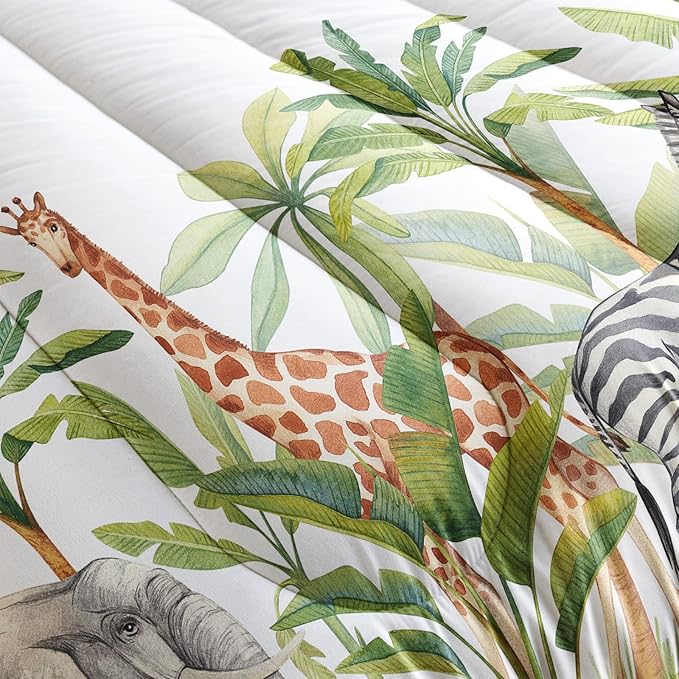 QOOMO Wild Animal Comforter Twin Size,Elephant Giraffe Zebra Kids Bedding Set,3Pcs Bedding Set Printed Comforter with 2 Pillowcases,Down Alternative,Soft and Lightweight,for All Seasons
