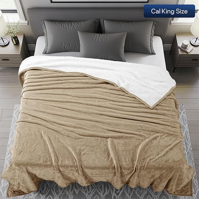 Utopia Bedding Sherpa Blanket California King Size (Camel, 102x96 Inches) - Soft Lightweight Plush Fleece Reversible Blanket for Bed, Sofa, Couch, Camping and Travel