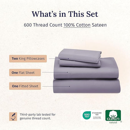 California Design Den California King Sheet Set - 100% Cotton, 600 Thread Count Deep Pocket Cal King Sheet Set, Luxury Soft Hotel-Quality Sheets Sateen Weave - Lavender
