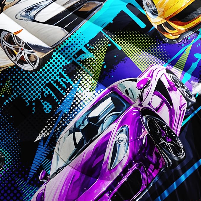 AILONEN Racing Car Comforter Set for Kids Boys Teens Full Size, Extreme Sports Bed in a Bag,Cool Speed Race Bedding Sets,Colorful Car Theme Duvet Set,1 Quilt and 2 Pillowcases,3 Pieces