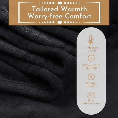 Electric Heated Blanket 72"x84" Full Size Microplush Cover Blanket 5 Heat Settings & 10 Hours Auto Off, Cozy & Warm for All Night, Machine Washable, Black