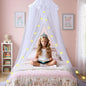 White Bed Canopy for Girls with Stars Lights, Princess Canopy Bed Curtains for Twin, Full, Queen Size Bed Hanging Canopy for Girls Room Decor, Kids Sheer Canopy Curtain